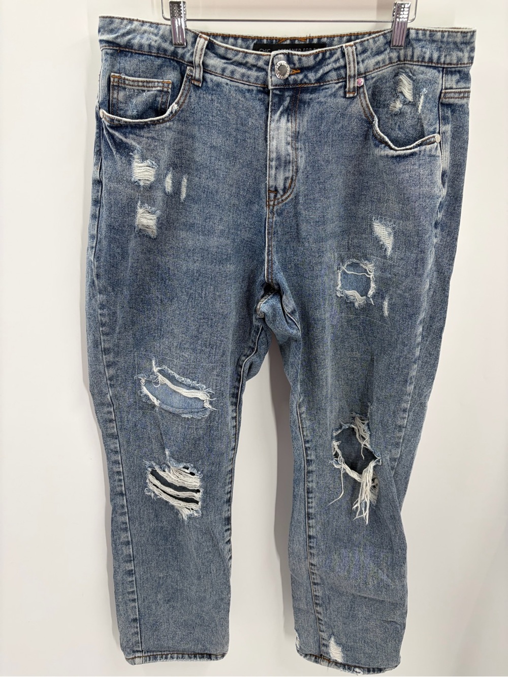 City Chic Distressed Boyfriend Jeans in Light Blue Wash Size 16